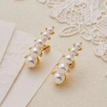 Elegant MUYAN White Pearl Half Hoop Earrings for Women