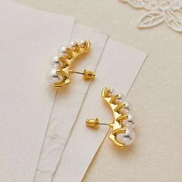 Elegant MUYAN White Pearl Half Hoop Earrings for Women