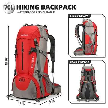 King'sGuard 70L Hiking Backpack Large Lightweight Waterproof Camping Backpack Travel Backpacking Bac...