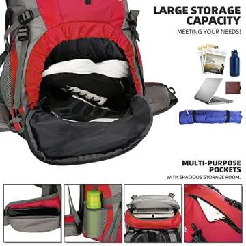 King'sGuard 70L Hiking Backpack Large Lightweight Waterproof Camping Backpack Travel Backpacking Backpack Daypack with Rain Cover -Frameless (Red)
