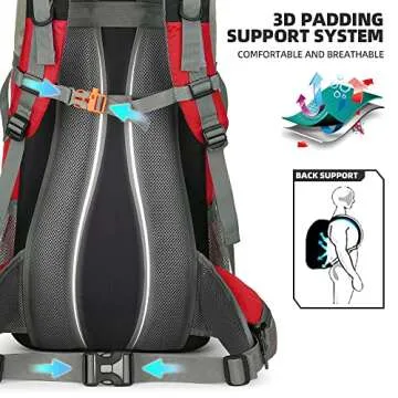 King'sGuard 70L Hiking Backpack Large Lightweight Waterproof Camping Backpack Travel Backpacking Backpack Daypack with Rain Cover -Frameless (Red)