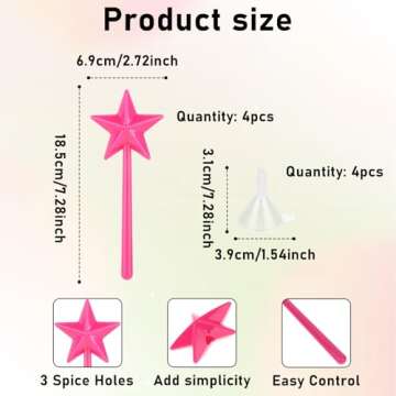 4 Pcs Wand Salt and Pepper Shakers Fairy Wand Salt Shaker Star Magic Wand Salt Shaker Pentagram Salt Dispenser Three Holes Salt and Pepper Dispenser Refillable Salt Shaker Wand Kitchen Accessories