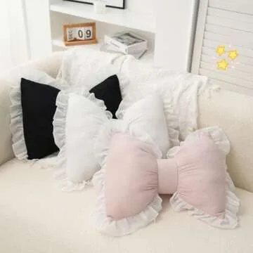 Danitar Bow Pillow Cute Bow Shaped Pillows Lumbar Pillow Home Decorative Bowknot Throw Pillow Cushion for Sofa Couch Bed Living Room Bedroom Car Backrest Cushion (White)