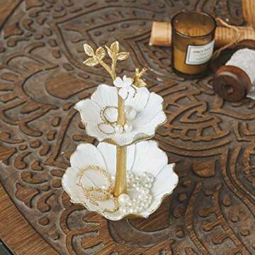 NIKKY HOME Gold Metal Jewelry Holder Stand With Ring Tray, Tree Jewelry Organizer Decorative Flower ...