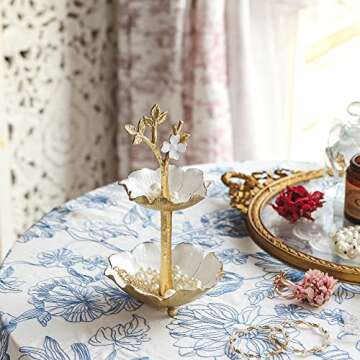 NIKKY HOME Gold Metal Jewelry Holder Stand With Ring Tray, Tree Jewelry Organizer Decorative Flower Jewelry Necklace Holder Organizer Rack Tower