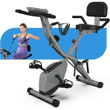 Indoor Exercise Bike for Seniors, 5 IN 1 Foldable Stationary Bike with 16-Level Magnetic Resistance ...