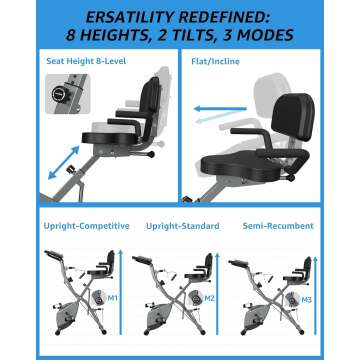 Indoor Exercise Bike for Seniors, 5 IN 1 Foldable Stationary Bike with 16-Level Magnetic Resistance and Tri-Position Ride, 330LBS Capacity, 6.6 LBS Flywheel, Designed for Home Workout 818 Gray