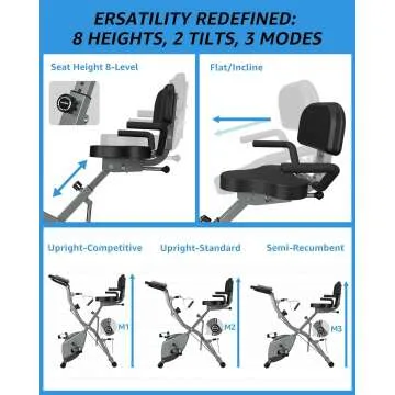 Indoor Exercise Bike for Seniors, 5 IN 1 Foldable Stationary Bike with 16-Level Magnetic Resistance and Tri-Position Ride, 330LBS Capacity, 6.6 LBS Flywheel, Designed for Home Workout 818 Gray