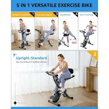 Indoor Exercise Bike for Seniors, 5 IN 1 Foldable Stationary Bike with 16-Level Magnetic Resistance and Tri-Position Ride, 330LBS Capacity, 6.6 LBS Flywheel, Designed for Home Workout 818 Gray