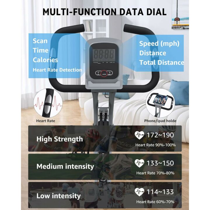 Indoor Exercise Bike for Seniors, 5 IN 1 Foldable Stationary Bike with 16-Level Magnetic Resistance and Tri-Position Ride, 330LBS Capacity, 6.6 LBS Flywheel, Designed for Home Workout 818 Gray