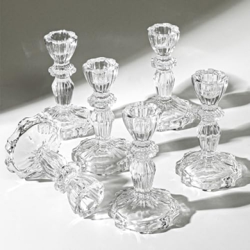 SHOHAYTO Elegant 4" Glass Candlestick Holder Set – 6 Piece Crystal Candle Holders for Weddings, Pa...