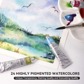 Paul Rubens Watercolor Paint Set 24 Vibrant Colors 12ml / 0.4 Fl Oz Tubes, Watercolor Tubes with Great Value, Water Color Paints Art Supplies for Adults, Kids, Artists & Beginners & Academy Grade