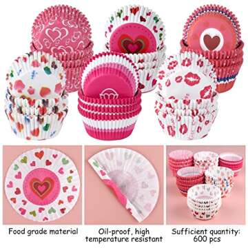 ELECLAND 600 Pcs Valentine's Day Cupcake Liners