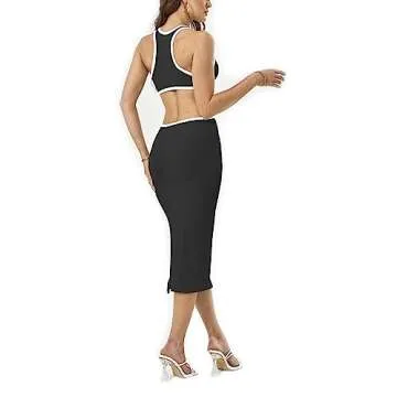 NauLon Womens Sexy Cut Out Waist Open Back Slit Bodycon Dress Ankle Length Ribbed Party Club Midi Dress (L, Left Slit - Black)