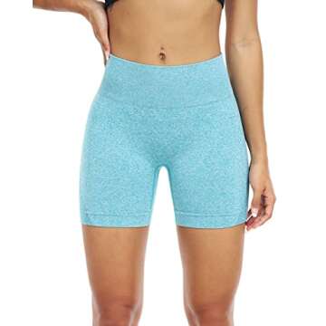 SALSPOR Workout Shorts Women, High Waist Seamless Gym Spandex Shorts(A,Blue,M)