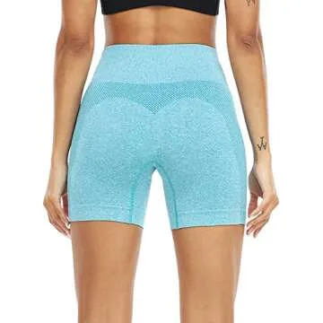 SALSPOR Workout Shorts Women, High Waist Seamless Gym Spandex Shorts(A,Blue,M)