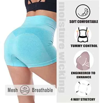 SALSPOR Workout Shorts Women, High Waist Seamless Gym Spandex Shorts(A,Blue,M)