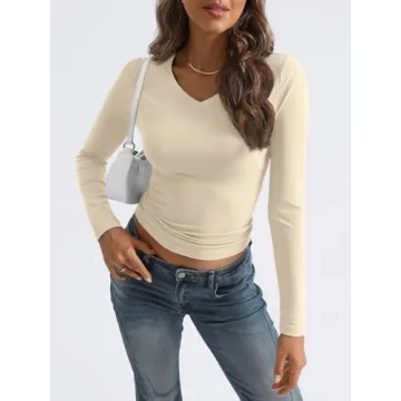 Chic Long Sleeve V Neck Crop Tops for Women 2024