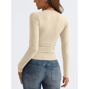 Chic Long Sleeve V Neck Crop Tops for Women 2024