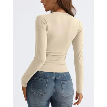 Chic Long Sleeve V Neck Crop Tops for Women 2024