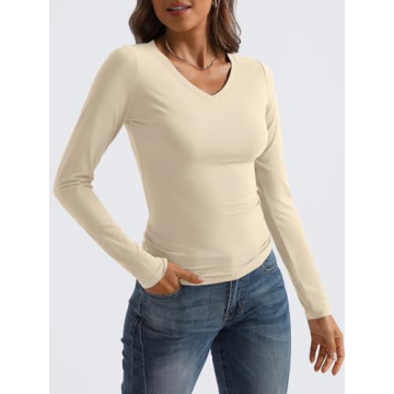 Chic Long Sleeve V Neck Crop Tops for Women 2024