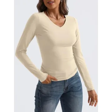 Chic Long Sleeve V Neck Crop Tops for Women 2024