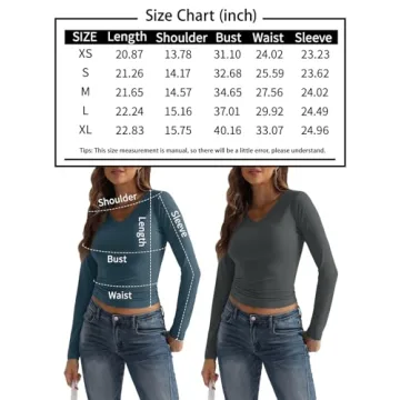 Chic Long Sleeve V Neck Crop Tops for Women 2024