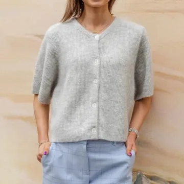 Chic Y2K Crop Cardigan for Women Short Sleeve Sweater
