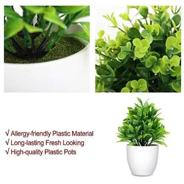 LELEE Artificial Potted Plants Mini Fake Plants with Pots, 3 Pack Medium Eucalyptus Potted Faux Decorative Grass Plant with White Plastic Pot for Home Decor, Indoor, Office, Desk, Table Decoration