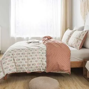 HoneiLife Queen Duvet Cover Set - Breathable 100% Cotton Floral 3pcs Wildflower Comforter Cover, with Zipper Closure and Corner Ties, Sweet Grass