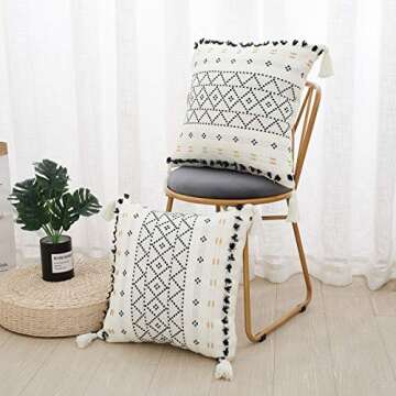 SEEKSEE Boho Decorative Throw Pillow Cover - 18x18 Cotton