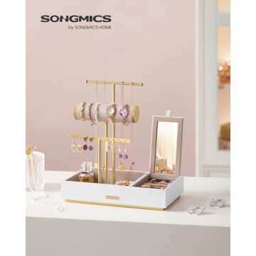 SONGMICS Jewelry Holder: Stylish Earring and Necklace Organizer with Mirror