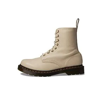 Dr. Martens Women Amphibians Combat Boot, Parchment Beige Virginia, 8
