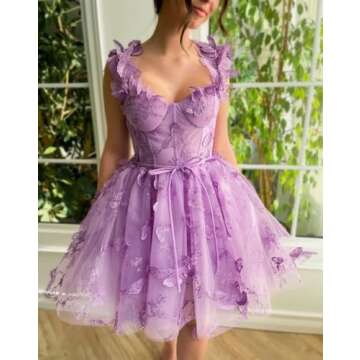 Tulle Homecoming Dress for Teens 3D Butterflies Short Prom Gown Sweetheart Laces Appliques Cocktail Party Dresses Hot Pink