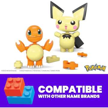 Mega Pokémon Building Toys Set Pichu & Charmander with 40 Pieces, 2 Poseable Characters and Poké B...