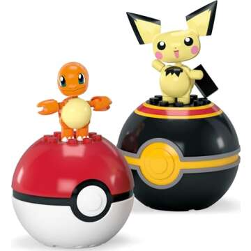 Mega Pokémon Building Toys Set Pichu & Charmander with 40 Pieces, 2 Poseable Characters and Poké Ball, 2 Inches Tall, for Kids