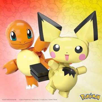 Mega Pokémon Building Toys Set Pichu & Charmander with 40 Pieces, 2 Poseable Characters and Poké Ball, 2 Inches Tall, for Kids