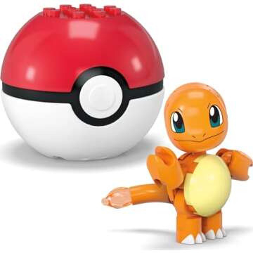 Mega Pokémon Building Toys Set Pichu & Charmander with 40 Pieces, 2 Poseable Characters and Poké Ball, 2 Inches Tall, for Kids