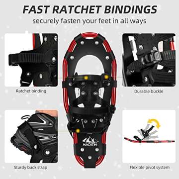 NACATIN Lightweight Snowshoes for Men Women Youth Kids，Aluminum Alloy All Terrain Snow Shoes with Carry Tote Bag and Adjustable Ratchet Bindings, 21"/25"/30"
