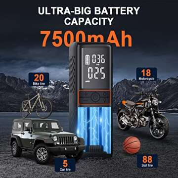 GOOLOO GT160 Tire Inflator Portable Air Compressor, 160PSI 3X Fast Portable Air Pump for Car Tires, 7500mAh Cordless Tire Pump with LED Light, USB Qucik Charge, Auto-Shutoff, for Car Motors Bike Ball