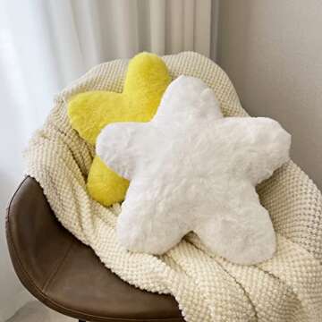 YRXRUS Star Pillows, Yellow Star Shaped Pillow, Throw Pillow Gifts, Cute Room Decor, Fluffy Faux Rab...