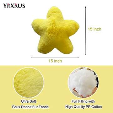 YRXRUS Star Pillows, Yellow Star Shaped Pillow, Throw Pillow Gifts, Cute Room Decor, Fluffy Faux Rabbit Fur Pillow, 15x15 Inches Ultra Soft Pillow