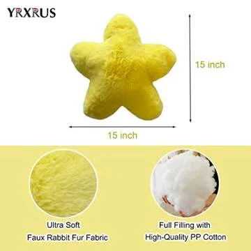 YRXRUS Star Pillows, Yellow Star Shaped Pillow, Throw Pillow Gifts, Cute Room Decor, Fluffy Faux Rabbit Fur Pillow, 15x15 Inches Ultra Soft Pillow