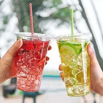 Lilymicky 60 Sets 24 oz Clear Plastic Cups With Flat Lids, 24 Ounce Disposable Drinking Cups With Li...