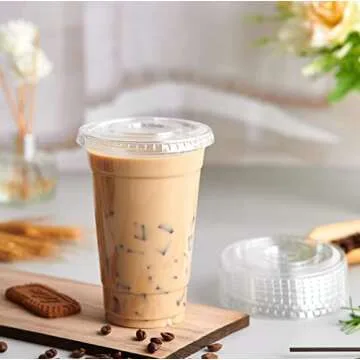 Lilymicky 60 Sets 24 oz Clear Plastic Cups With Flat Lids, 24 Ounce Disposable Drinking Cups With Lids for Ice Coffee, Smoothie, Slurpee, or Any Cold Drinks