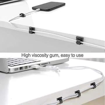 120 PCS Black Cable Clips Heavy Duty Cable Clips with Strong Self-Adhesive Wire Holder Sticky Tidy and Organizer Drop Wire Holder Cord Management for Car Office and Home