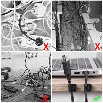 120 PCS Black Cable Clips Heavy Duty Cable Clips with Strong Self-Adhesive Wire Holder Sticky Tidy and Organizer Drop Wire Holder Cord Management for Car Office and Home