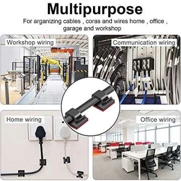 120 PCS Black Cable Clips Heavy Duty Cable Clips with Strong Self-Adhesive Wire Holder Sticky Tidy and Organizer Drop Wire Holder Cord Management for Car Office and Home