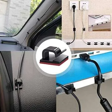120 PCS Black Cable Clips Heavy Duty Cable Clips with Strong Self-Adhesive Wire Holder Sticky Tidy and Organizer Drop Wire Holder Cord Management for Car Office and Home