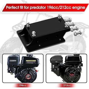 JY PERFORMANCE Torque Converter Motor Riser Plate Mount for Predator 196cc / 212cc Engine on Coleman Mini Bikes, Black - 1 3/4 Inch Lift